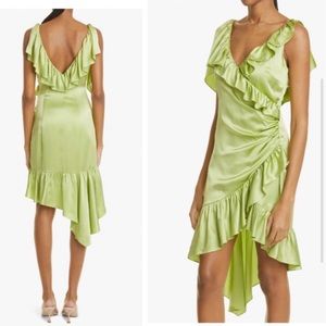 New Cinq á Sept Green Petunya Ruffle Silk Dress In Prickly Pear Size 4